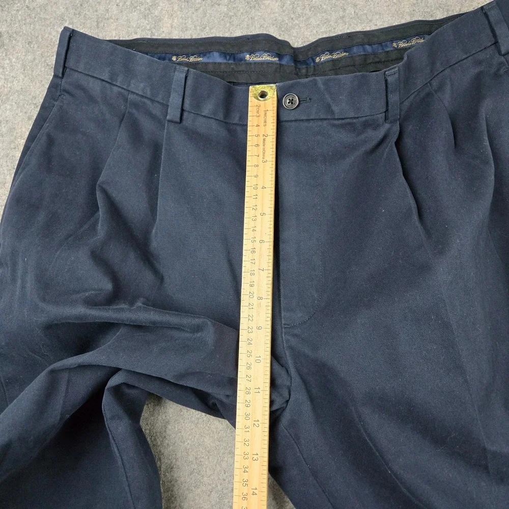 Brooks Brothers Elliot Chino Pants Mens 38x32 Navy Blue Pleated Cuff Trousers